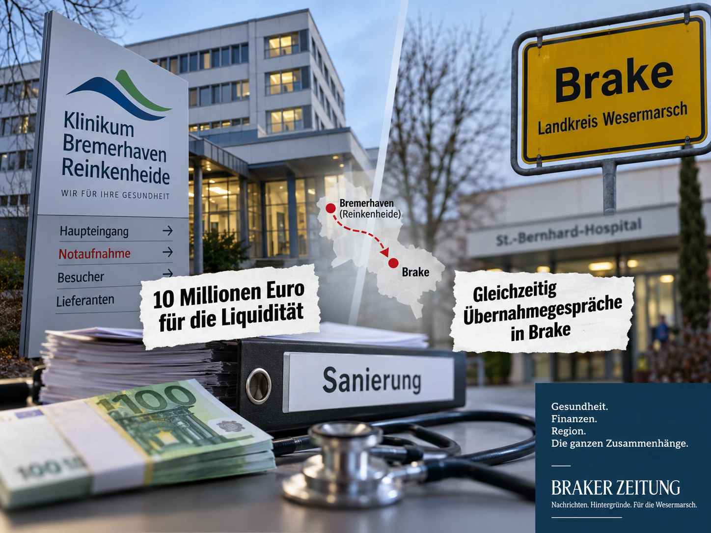 Redaktionelle Illustration zu Klinikum Reinkenheide, Liquiditätssicherung und Übernahmegesprächen in Brake