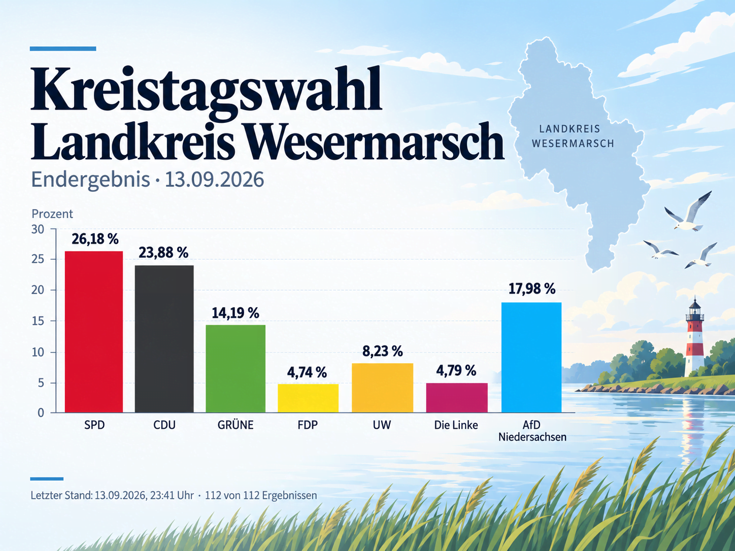 Vorläufiges Ergebnis der Kommunalwahl 2026 in der Wesermarsch