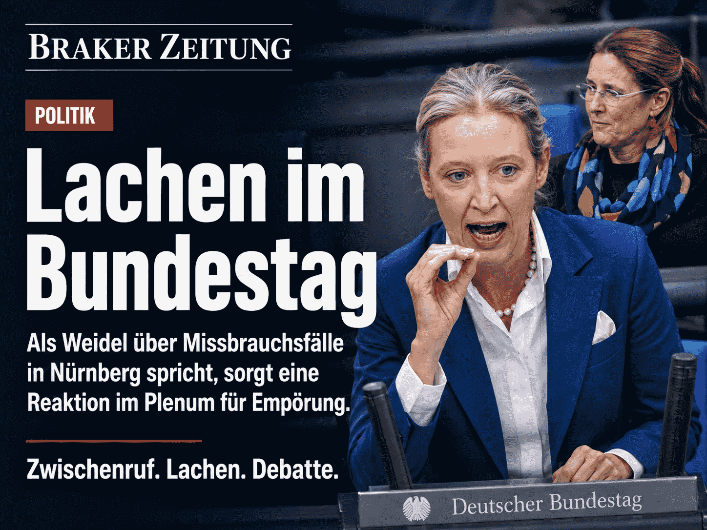 Sharebild zur Bundestagsdebatte und einem protokollierten Lachen