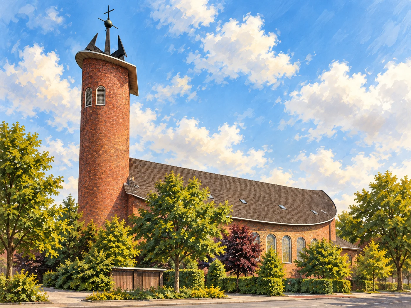Illustration der markanten Backsteinkirche in Brake