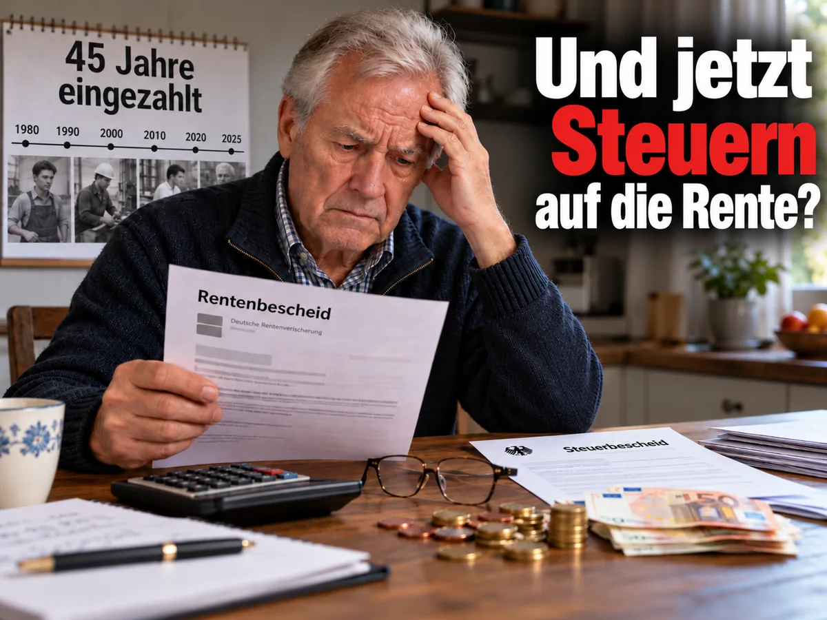 Redaktionelle KI-Illustration zu Rentenbesteuerung, Rentenbescheid und Steuerbescheid