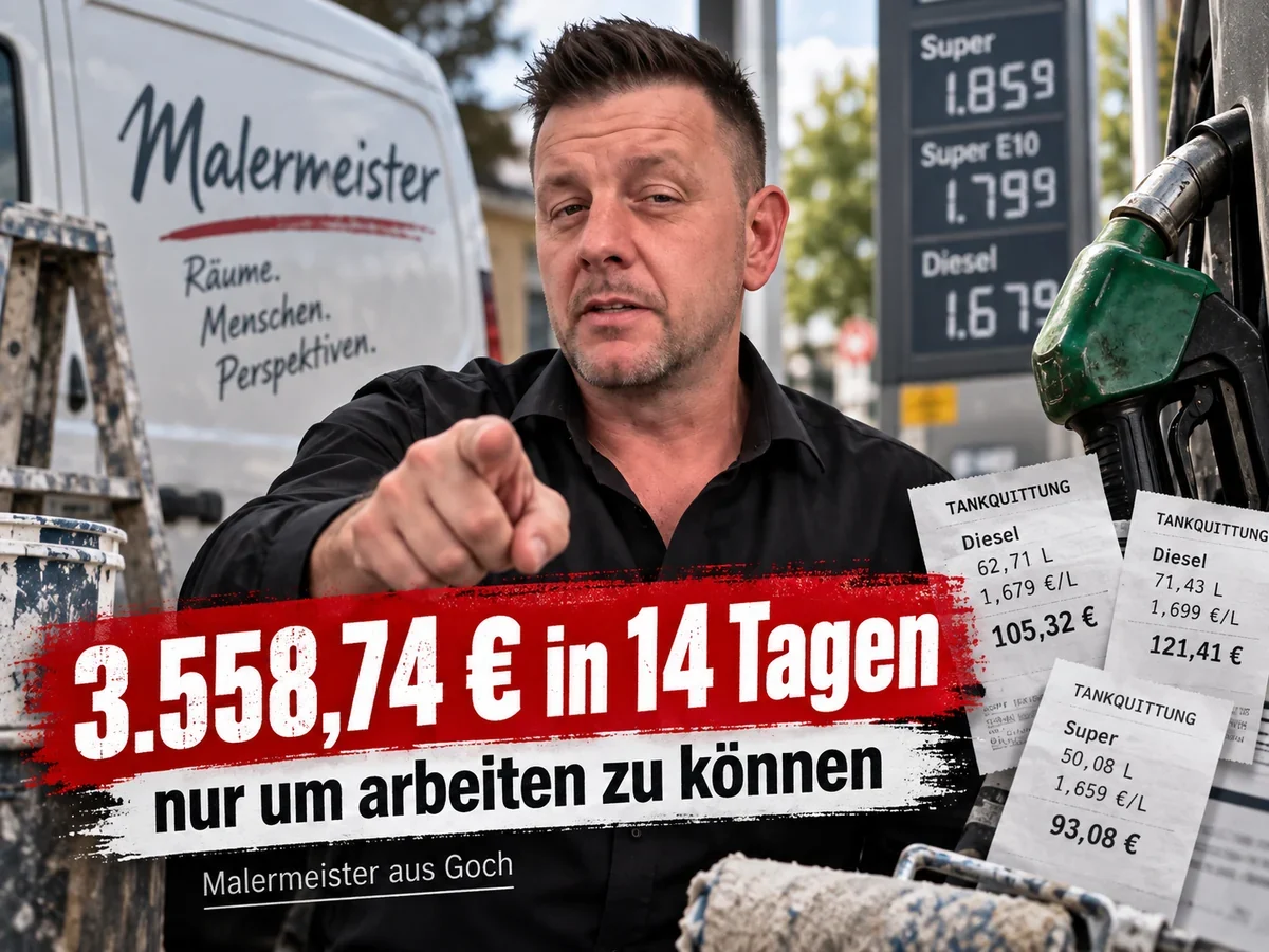KI-Illustration zu Spritkosten im Handwerk und der Debatte über den neuen Tankrabatt